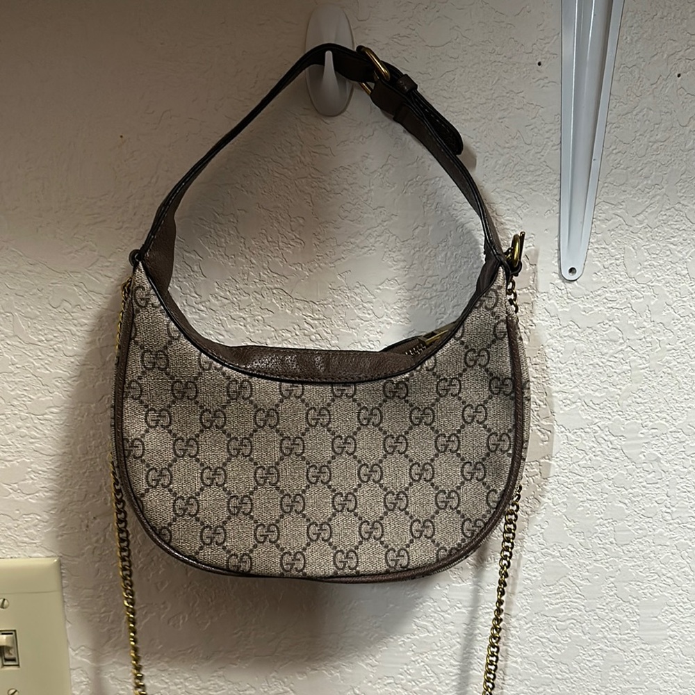 Gucci Beige and Brown Shoulder Bag with Gold Chain - Picture 9 of 11
